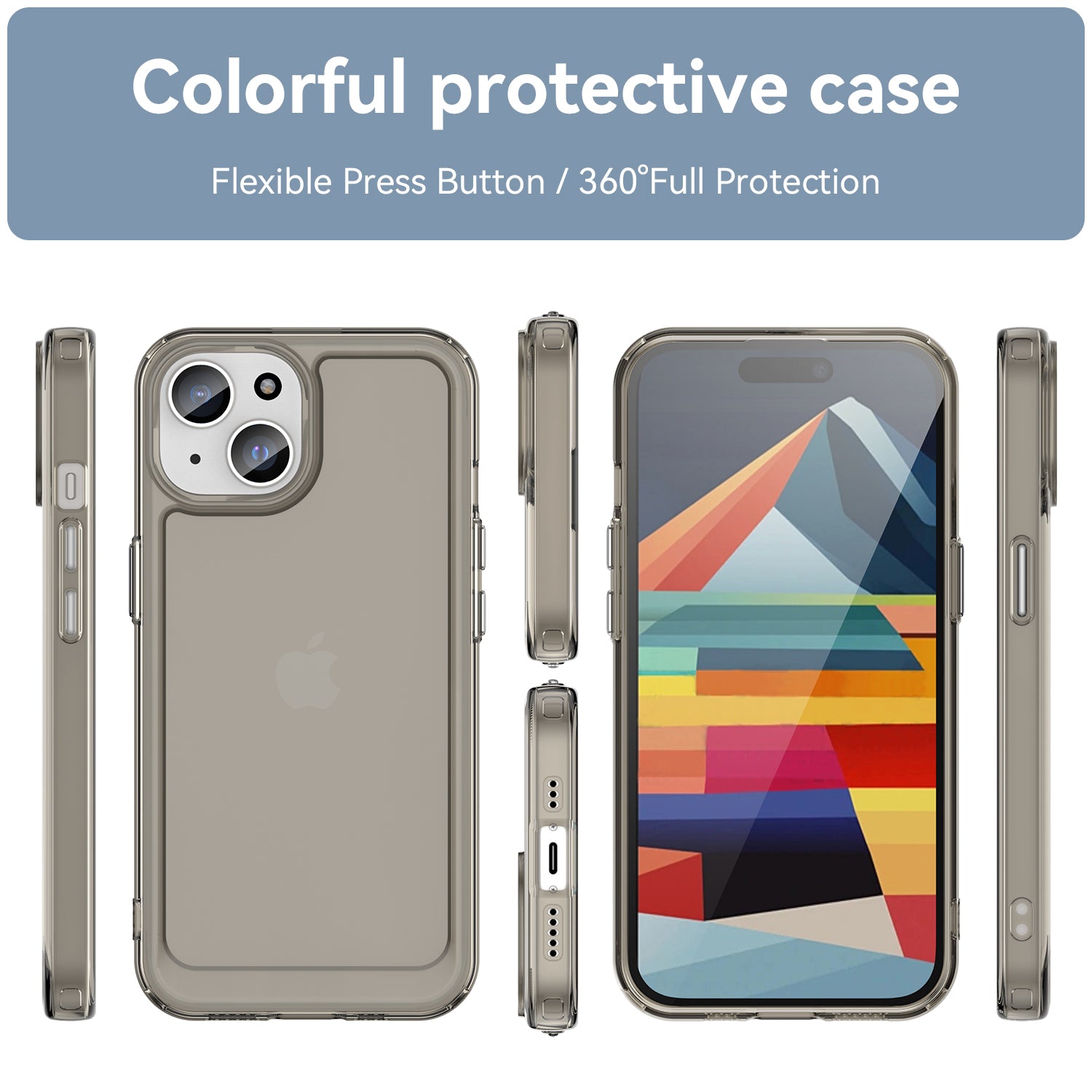 Candy Series Phone Case for iPhone 15 Flexible TPU Corner Protection Shockproof Cover - Transparent Grey Candy Series Phone Case for iPhone 15 Flexible TPU Corner Protection Shockproof Cover - Transparent Grey